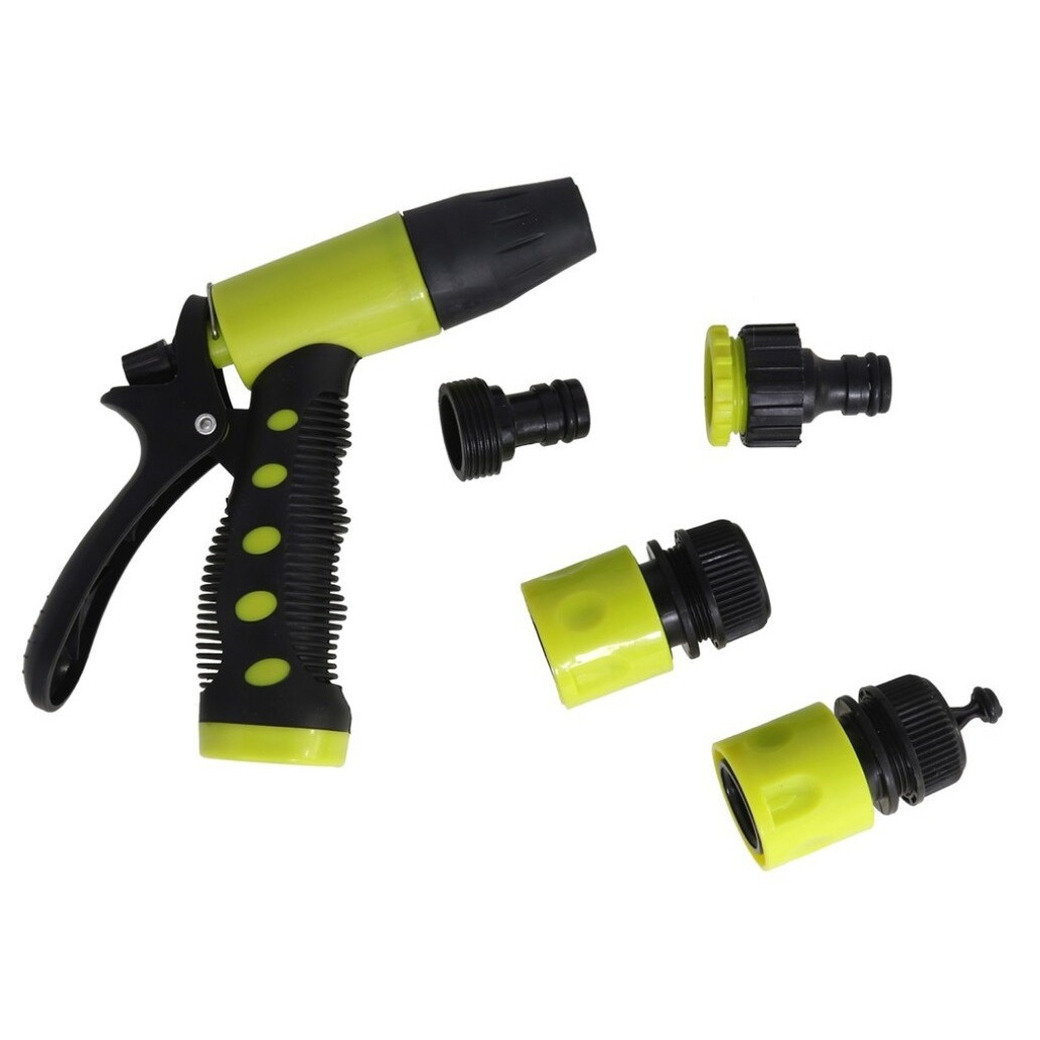 Tuinsproeier set 4-delig - spuit/sproeipistool met aansluitstukken - 14 cm - groen -