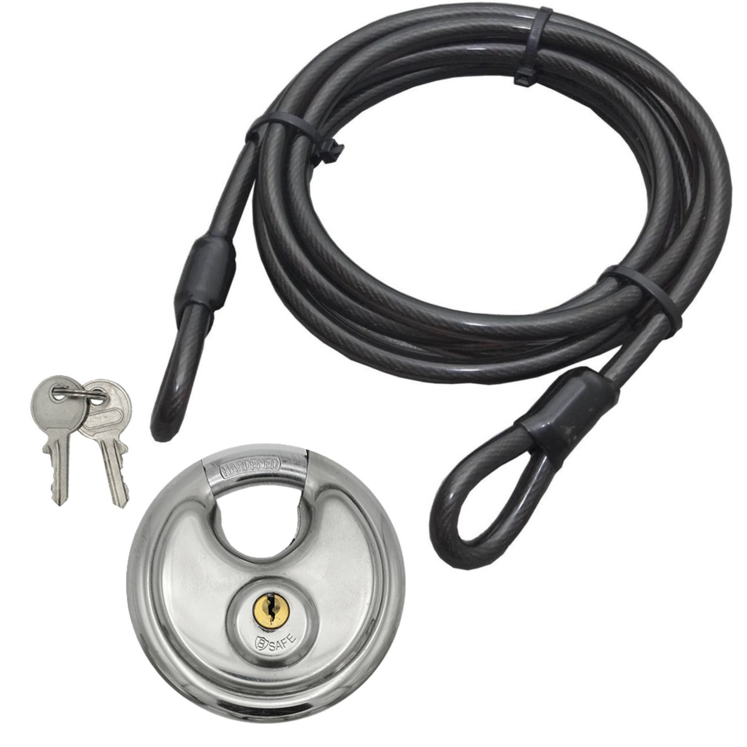 Staalkabel met 90mm discusslot - 10 m x 8 mm kabel - geplastificeerd - kabelslot voor fiets/scooter -