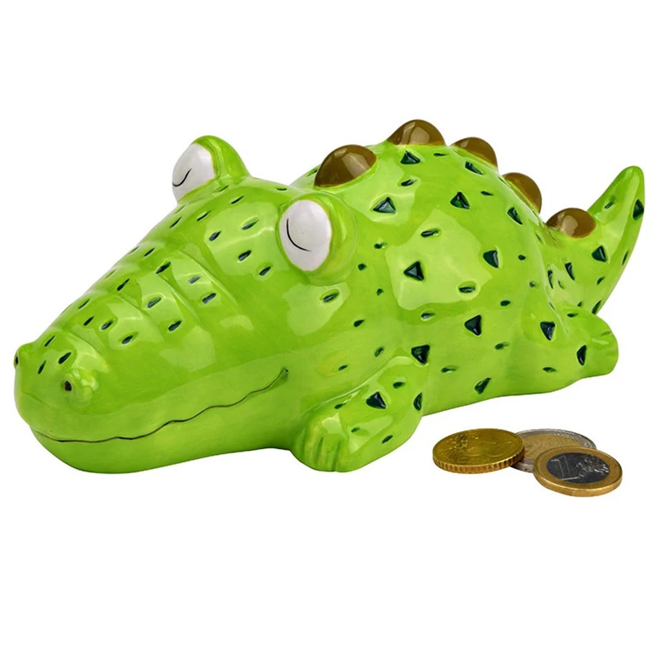 Spaarpot voor kind/volwassenen - Dieren thema Krokodil - keramiek - groen - 22 x 8 x 11 cm -
