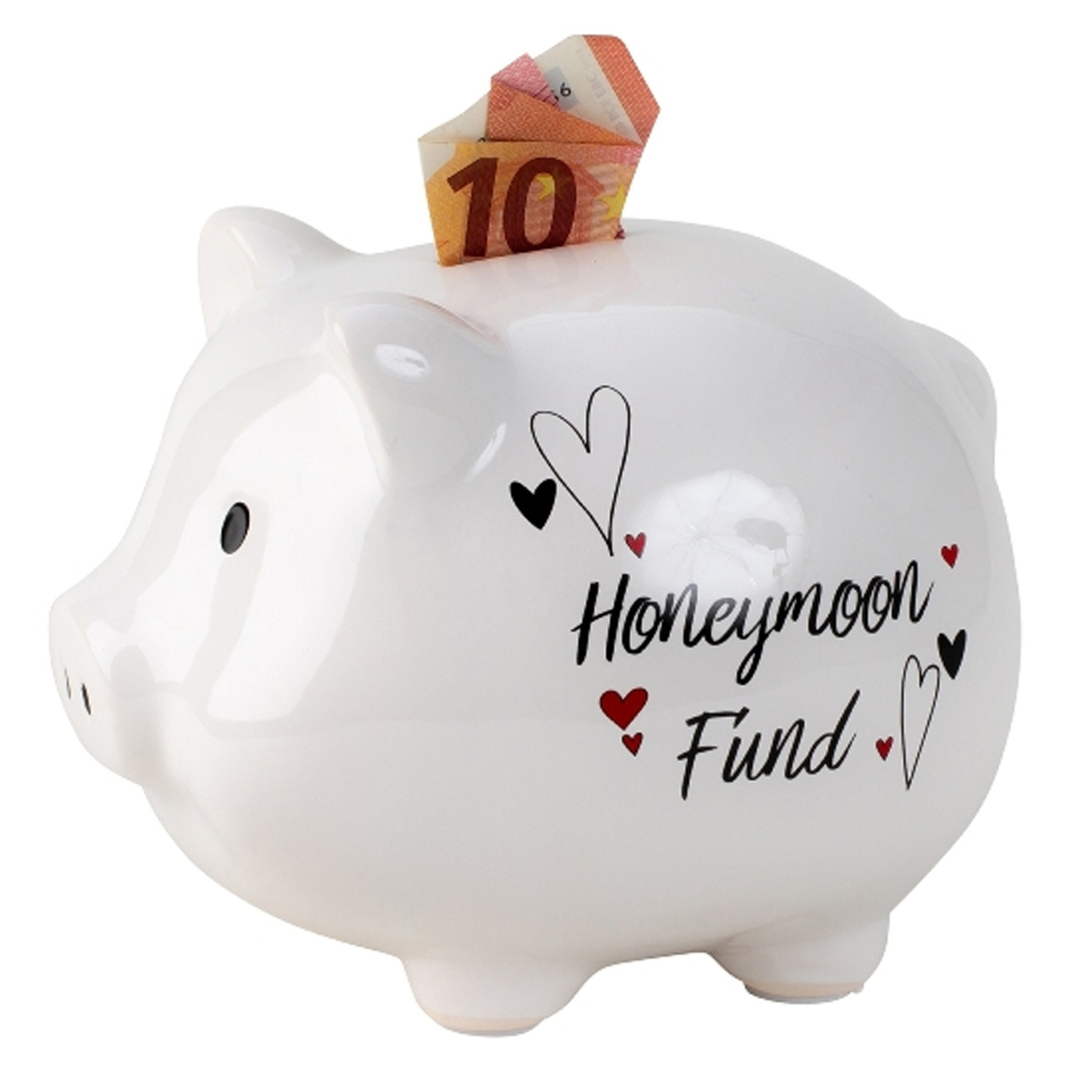 Spaarpot voor volwassenen Honeymoon Fund - keramiek - spaarvarken in bruiloft thema - 14 x 18 cm -