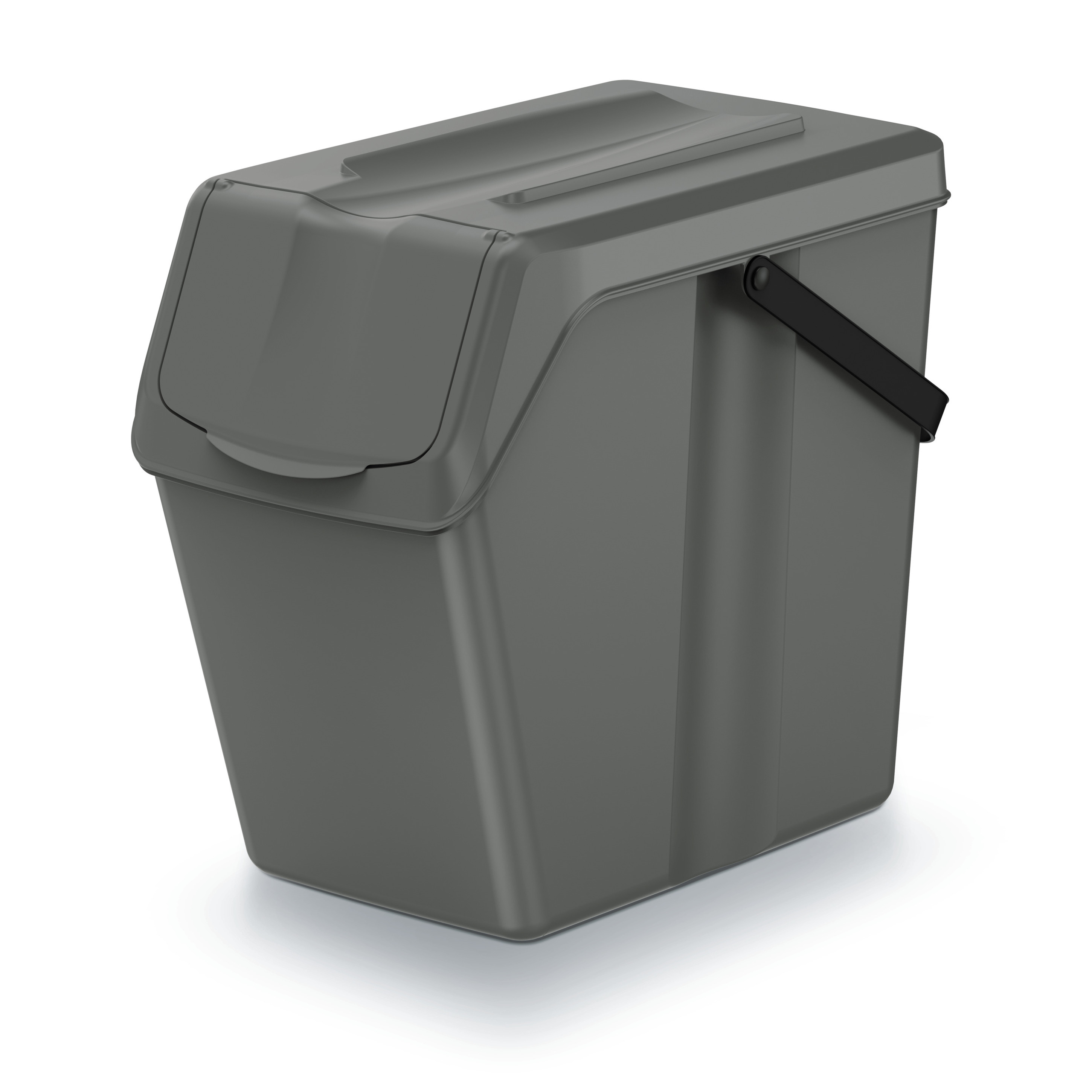 Sorteer afvalbak/emmer - steengrijs - 25L - afsluitbaar - 24 x 40 x 37 cm - klepje/hengsel -