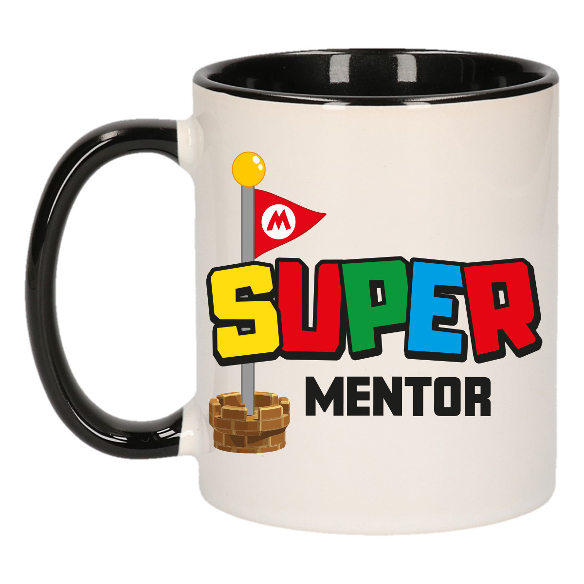 Cadeau koffie/thee mok voor mentor/leraar - zwart - super mentor - keramiek - 300 ml -
