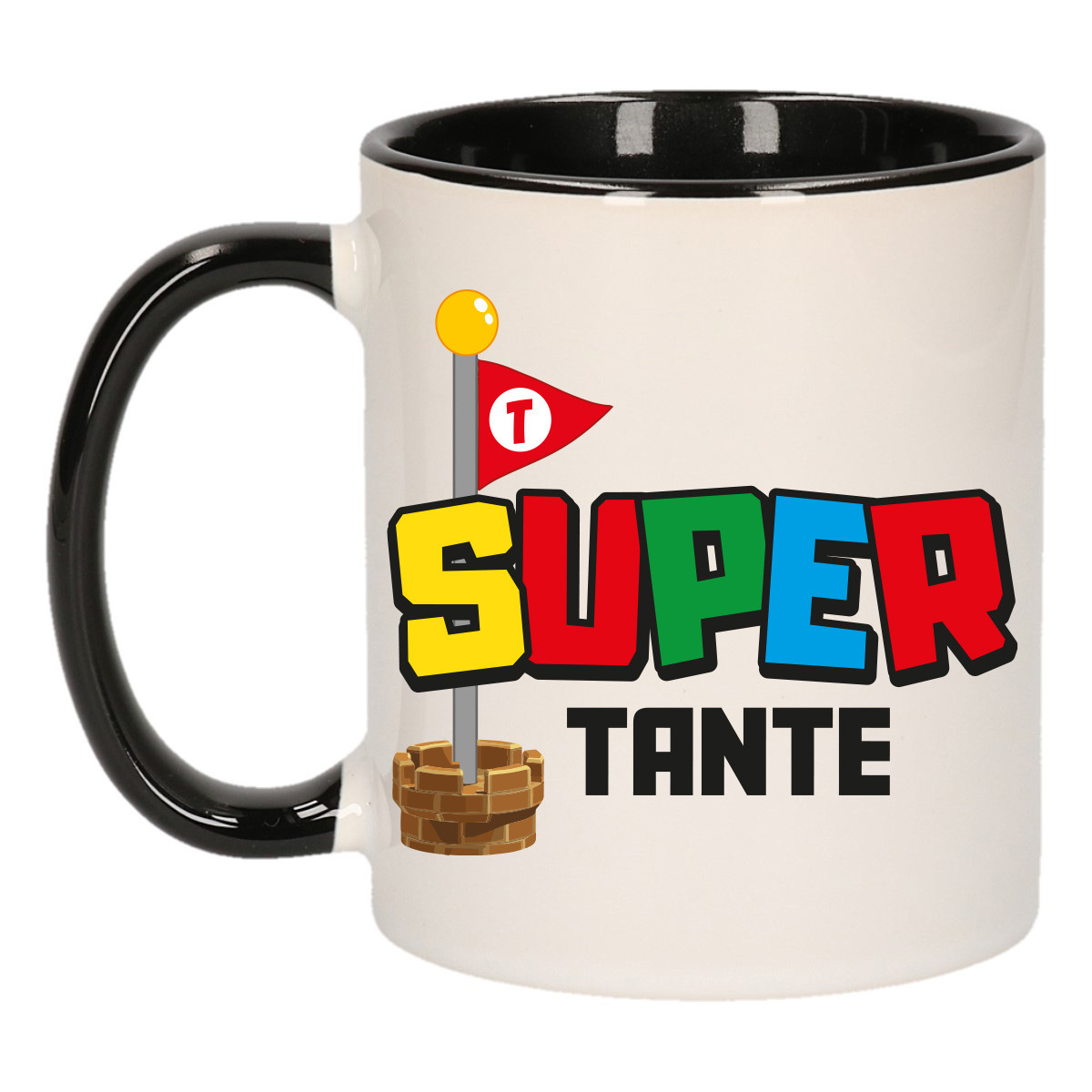 Cadeau koffie/thee mok voor tante - zwart - super tante - keramiek - 300 ml -