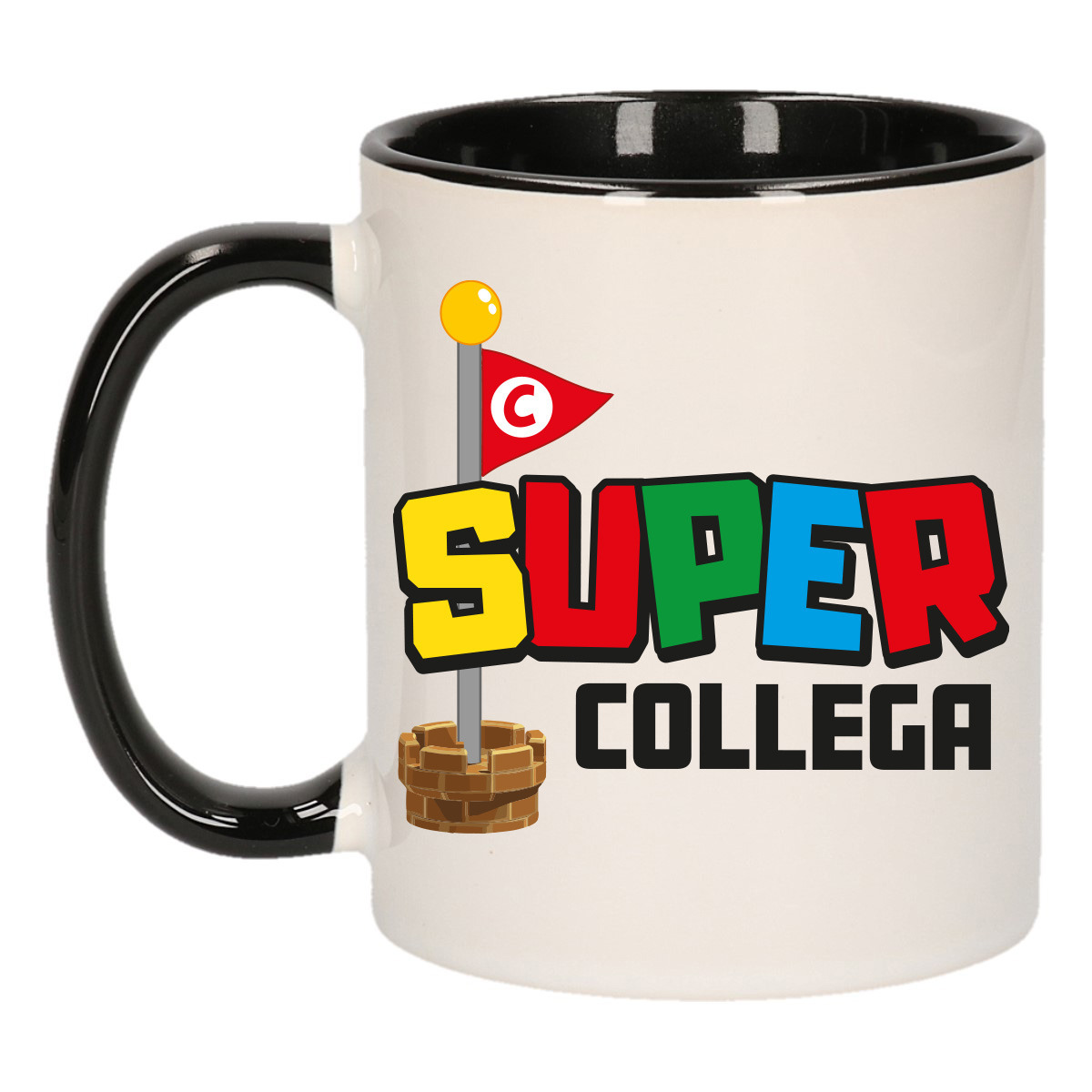 Cadeau koffie/thee mok voor collega - zwart - super collega - keramiek - 300 ml -