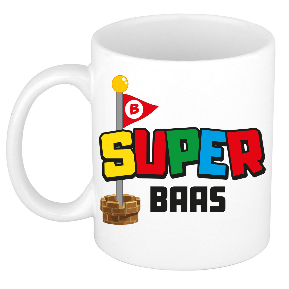 Cadeau koffie/thee mok voor Baas - wit - super Baas - keramiek - 300 ml -