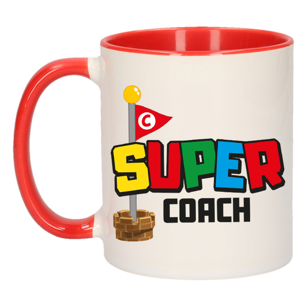 Cadeau koffie/thee mok voor coach/mentor - rood - super coach - keramiek - 300 ml -