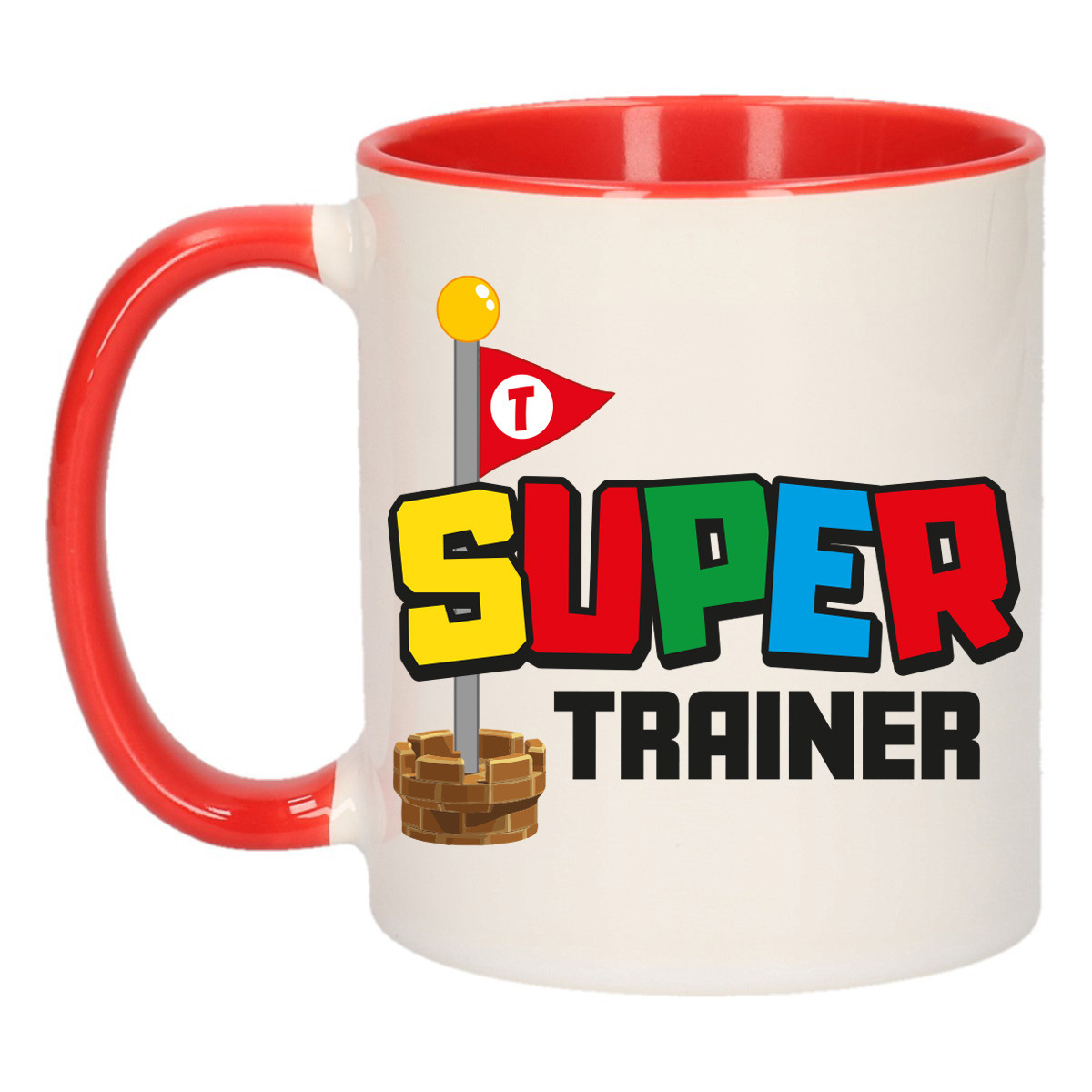 Cadeau koffie/thee mok voor trainer/coach - rood - super trainer - keramiek - 300 ml -