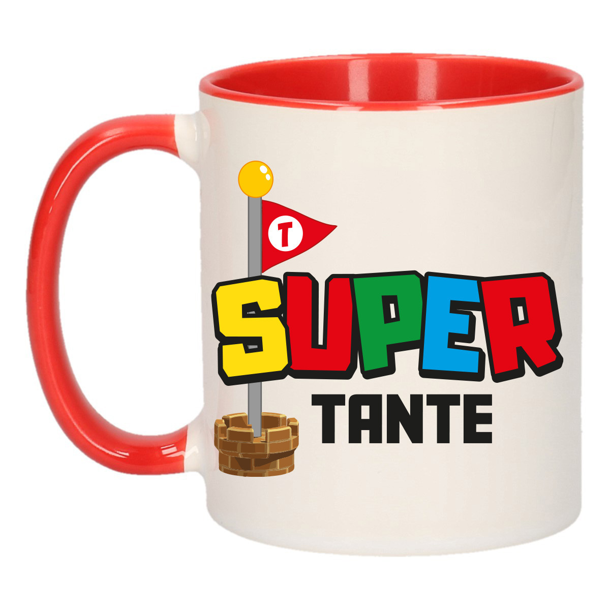 Cadeau koffie/thee mok voor tante - rood - super tante - keramiek - 300 ml -