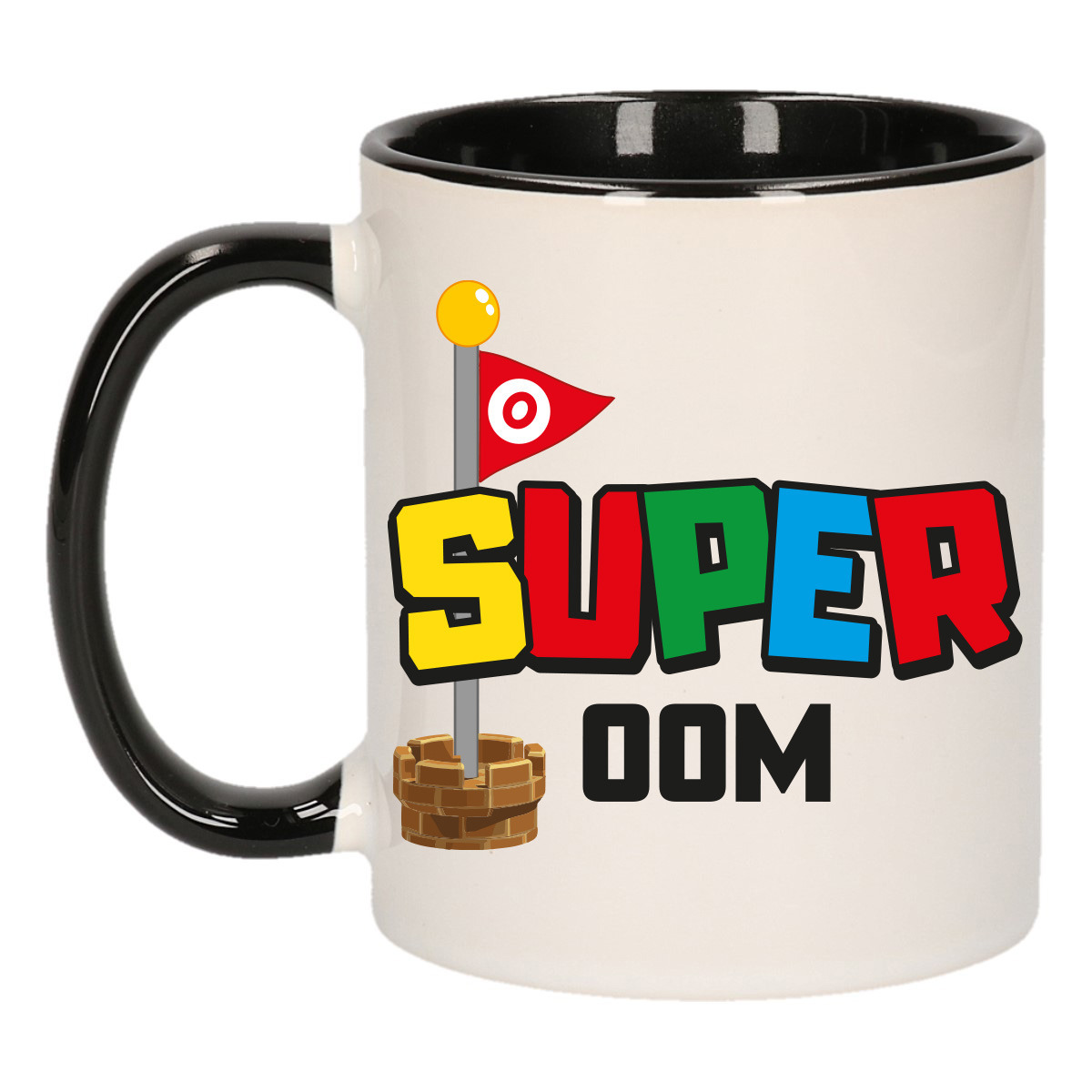 Cadeau koffie/thee mok voor oom - zwart - super oom - keramiek - 300 ml -