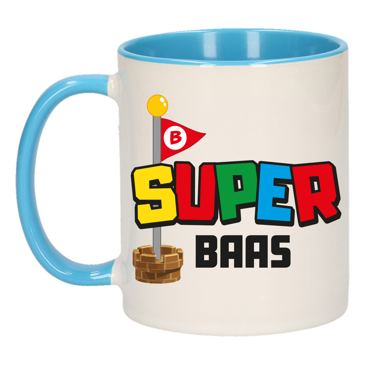 Cadeau koffie/thee mok voor Baas - blauw - super Baas - keramiek - 300 ml -