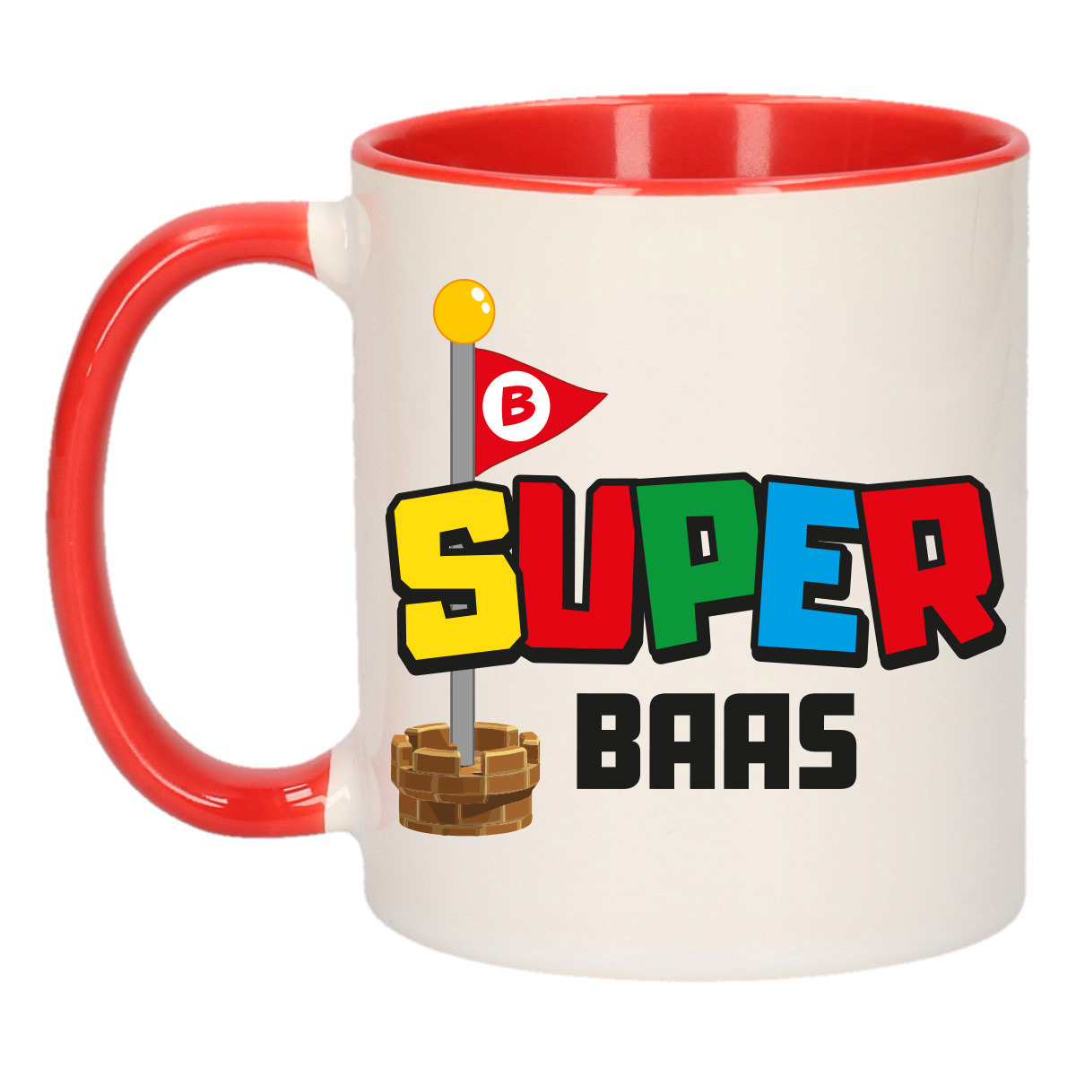 Cadeau koffie/thee mok voor Baas - rood - super Baas - keramiek - 300 ml -
