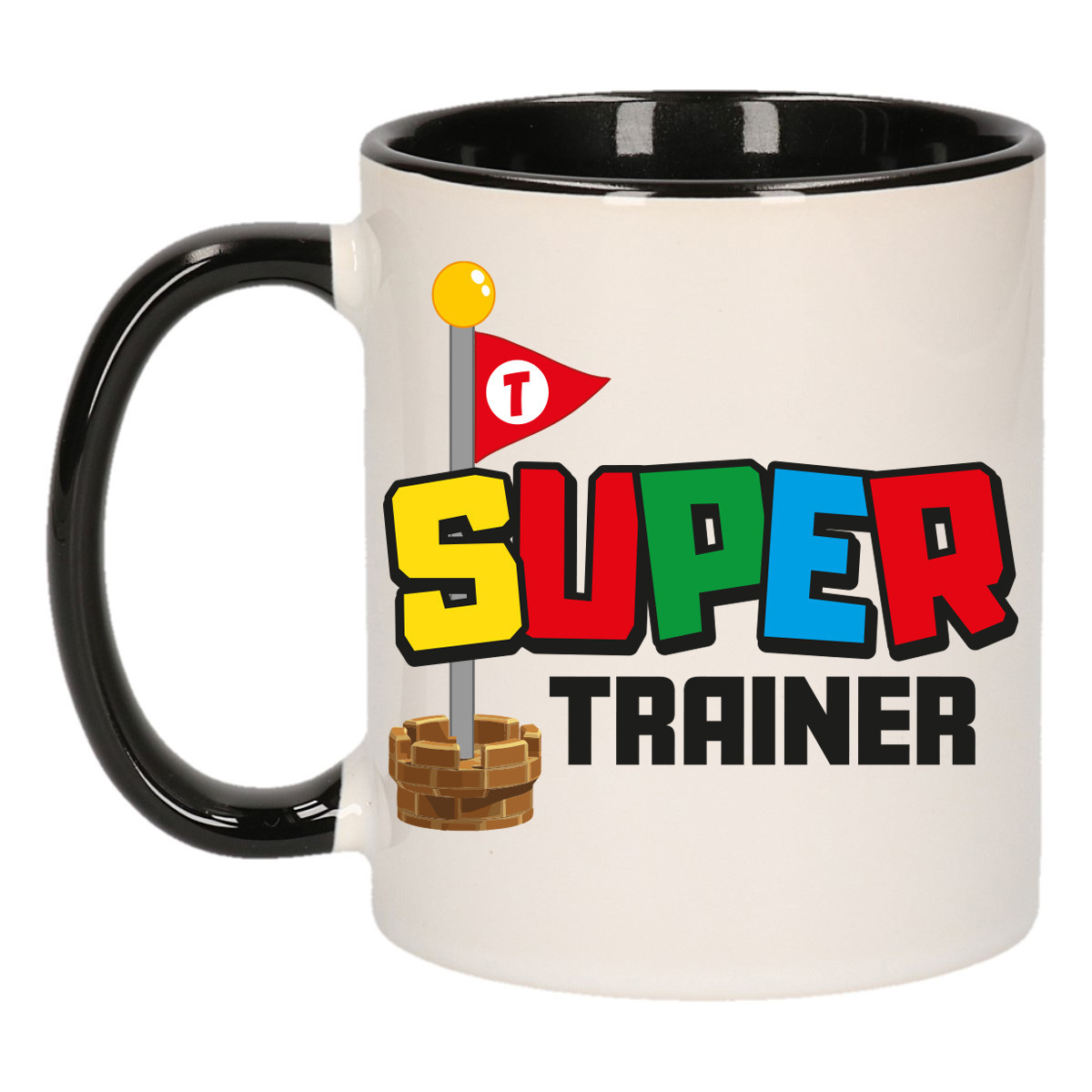 Cadeau koffie/thee mok voor trainer/coach - zwart - super trainer - keramiek - 300 ml -