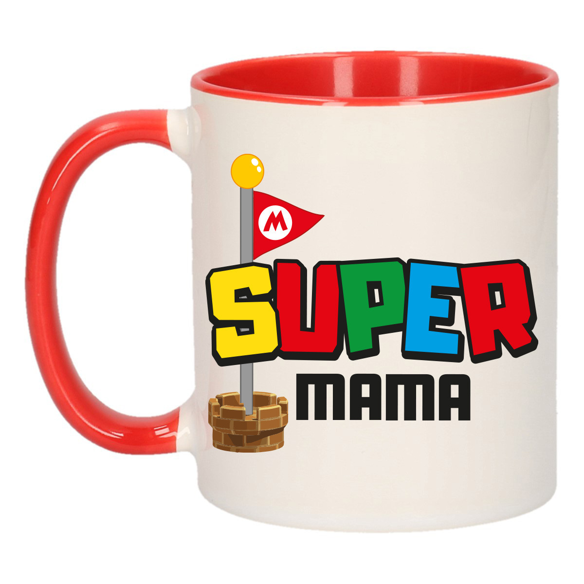 Cadeau koffie/thee mok voor mama - rood - super mama - keramiek - 300 ml - Moederdag -