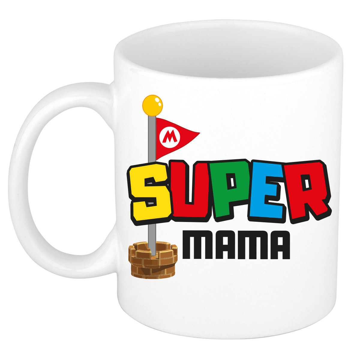 Cadeau koffie/thee mok voor mama - wit - super mama - keramiek - 300 ml - Moederdag -