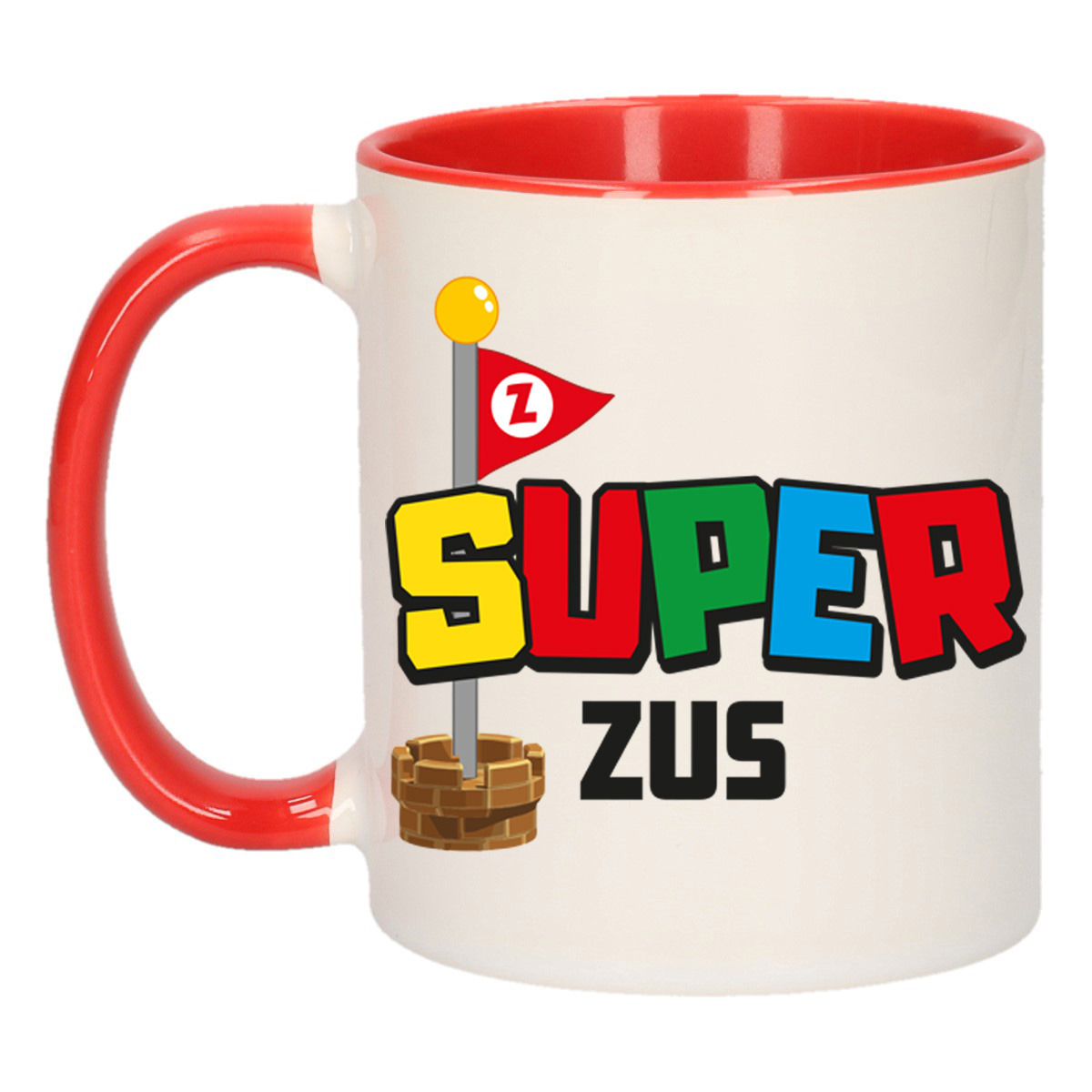 Cadeau koffie/thee mok voor zus - rood - super zus - keramiek - 300 ml -