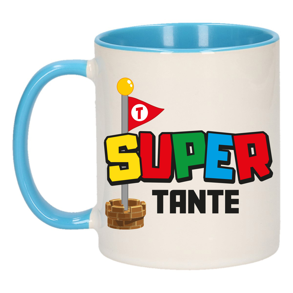 Cadeau koffie/thee mok voor tante - blauw - super tante - keramiek - 300 ml -