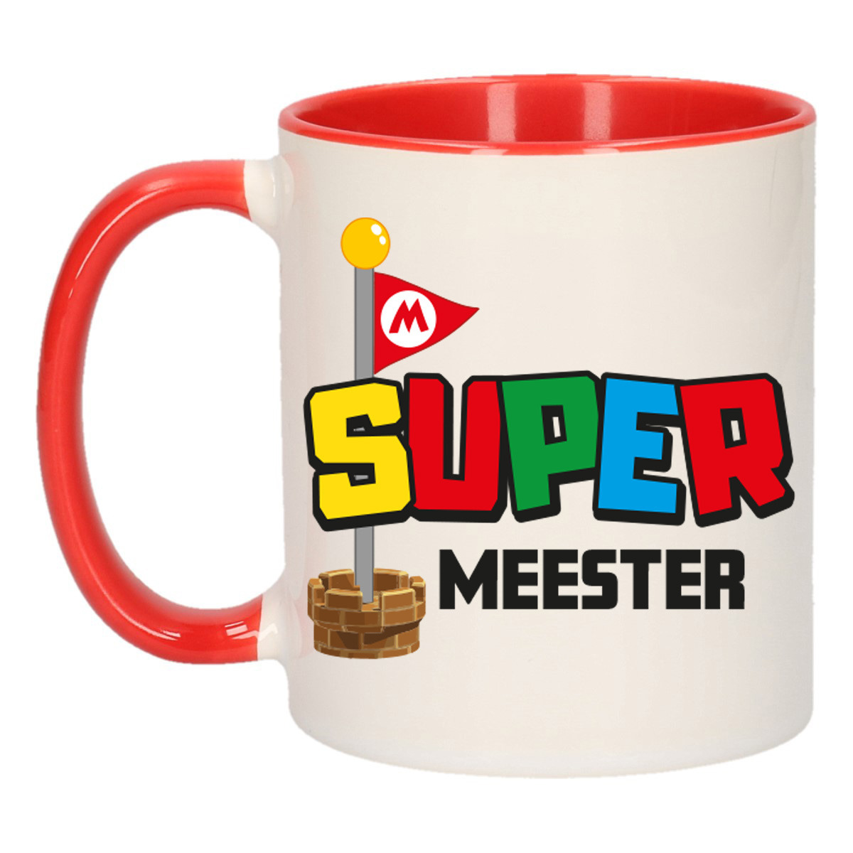Cadeau koffie/thee mok voor Meester/mentor - rood - super Meester - keramiek - 300 ml -