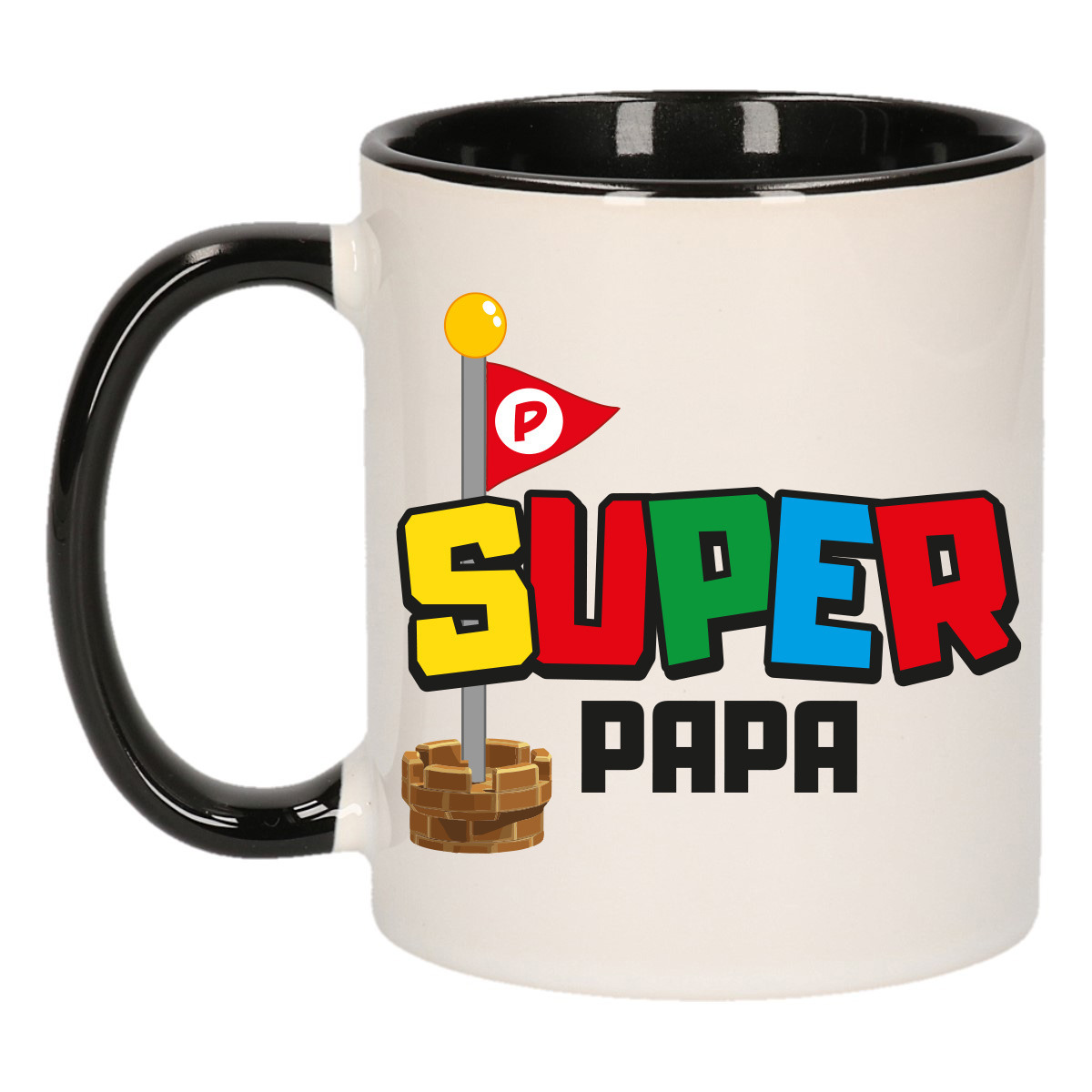 Cadeau koffie/thee mok voor papa - zwart - super papa - keramiek - 300 ml - Vaderdag -