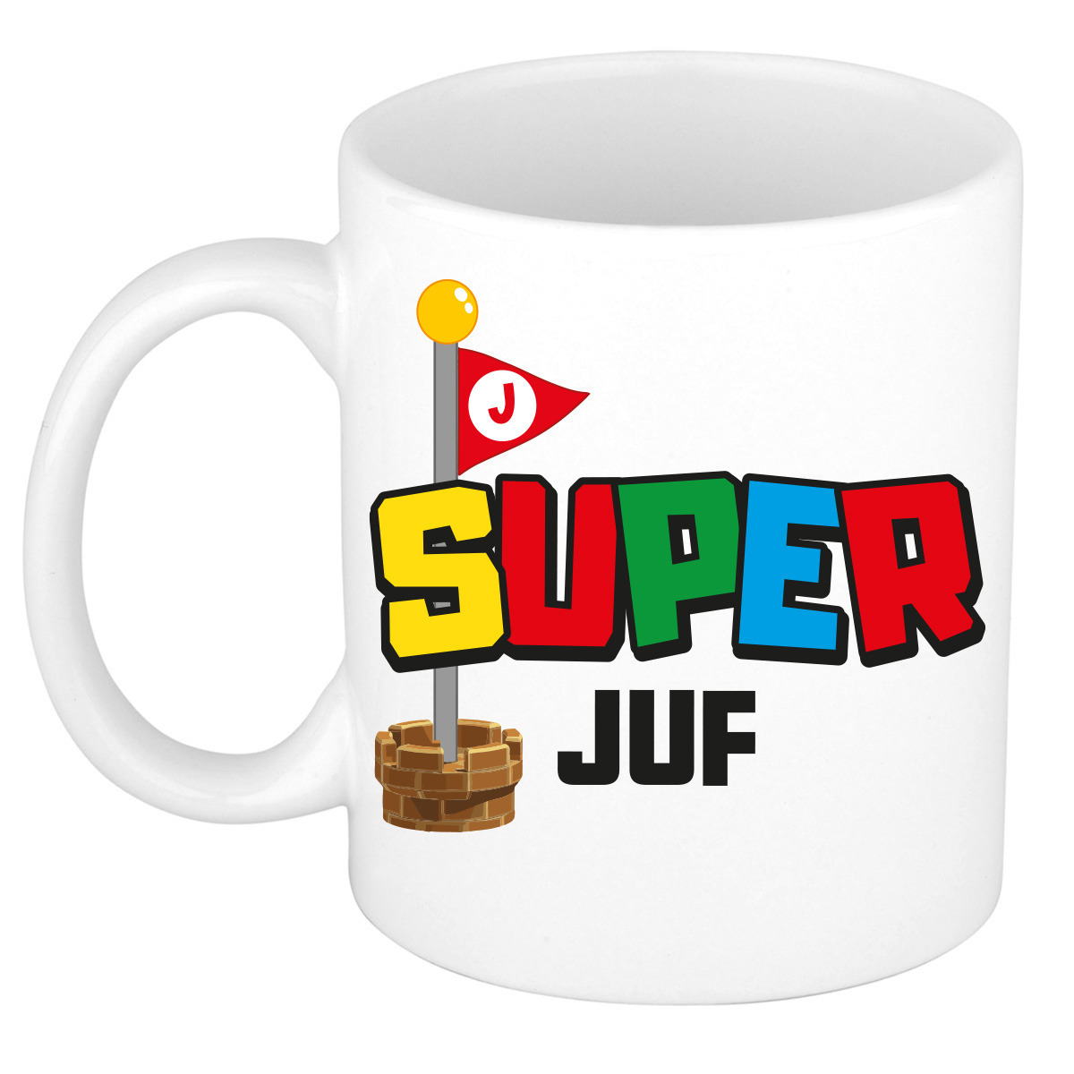Cadeau koffie/thee mok voor Juf/mentor - wit - super Juf/mentor - keramiek - 300 ml -