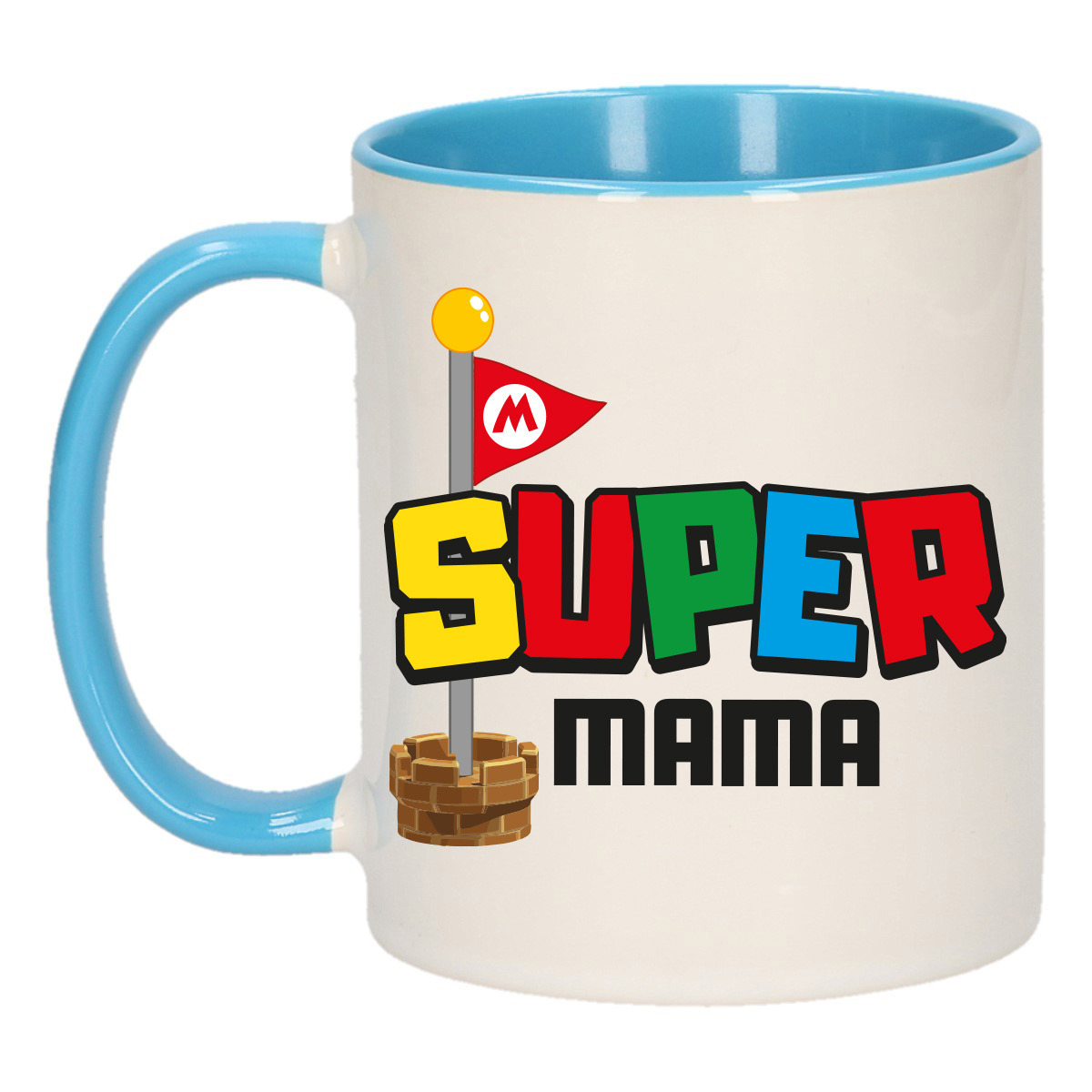 Cadeau koffie/thee mok voor mama - blauw - super mama - keramiek - 300 ml - Moederdag -