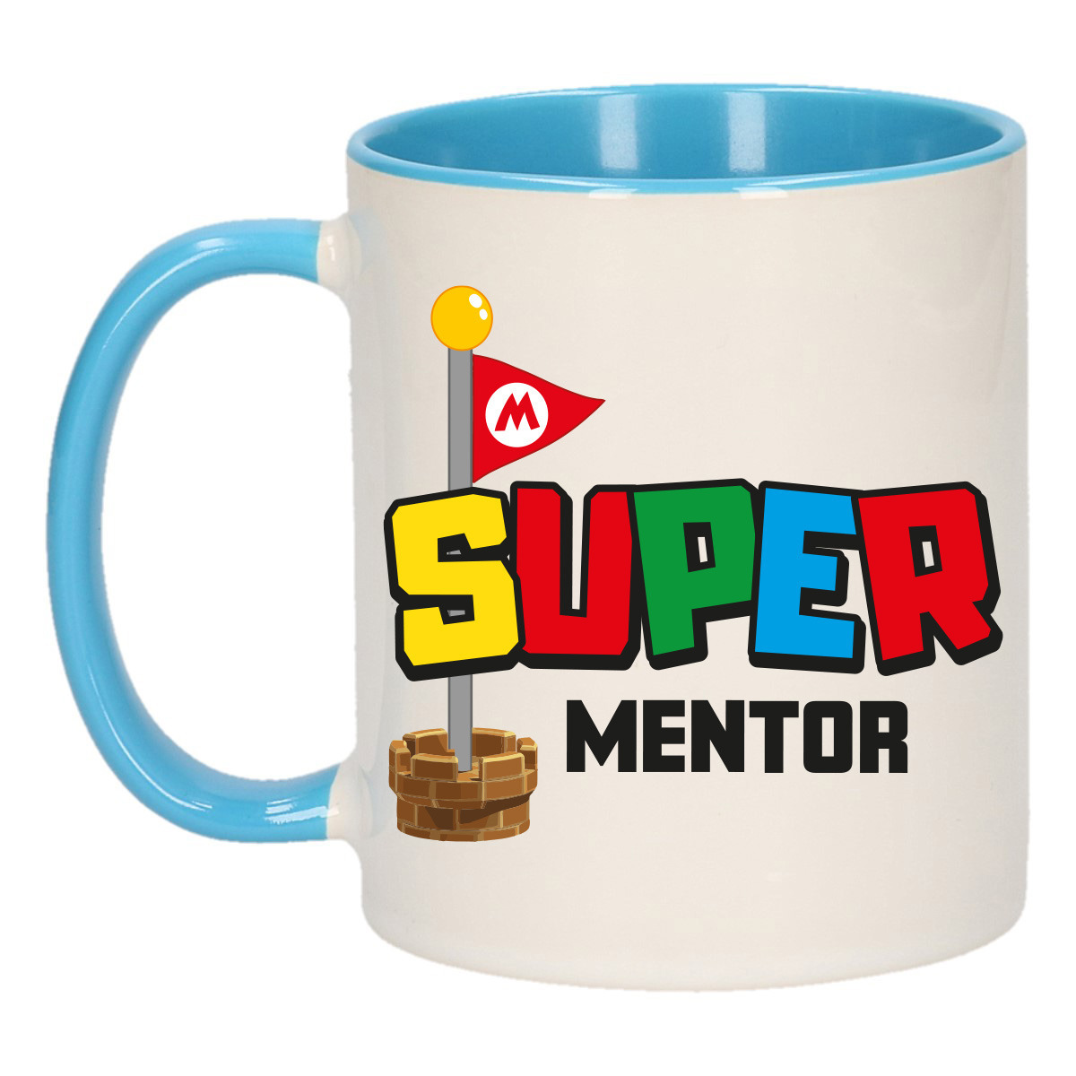 Cadeau koffie/thee mok voor mentor/leraar - blauw - super mentor - keramiek - 300 ml -