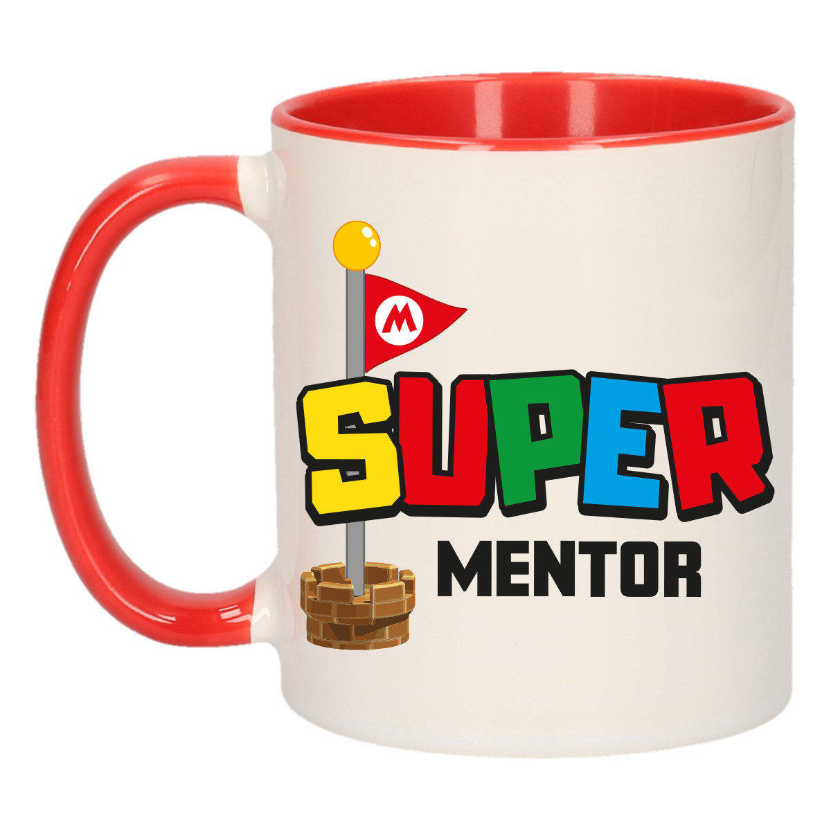 Cadeau koffie/thee mok voor mentor/leraar - rood - super mentor - keramiek - 300 ml -