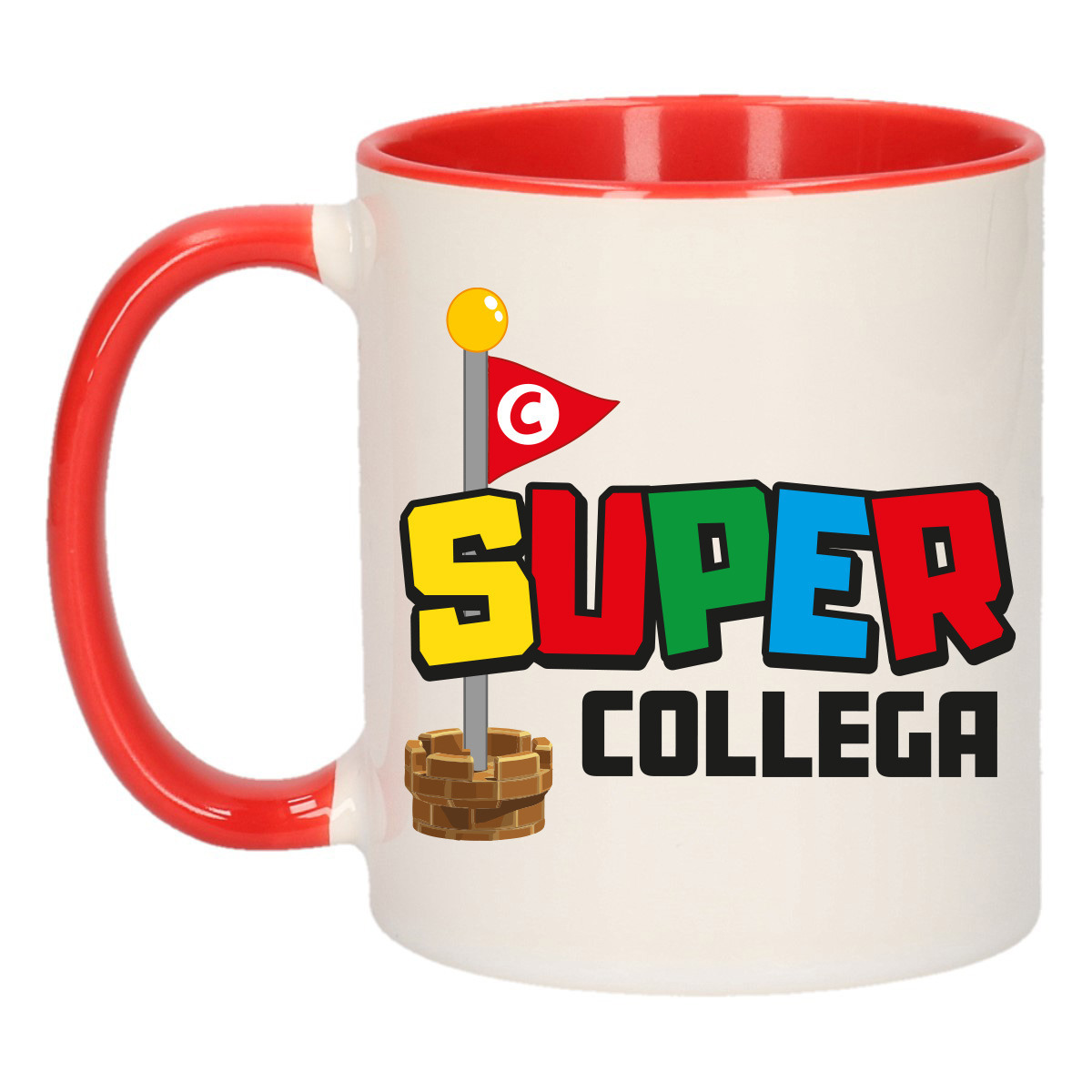 Cadeau koffie/thee mok voor collega - rood - super collega - keramiek - 300 ml -