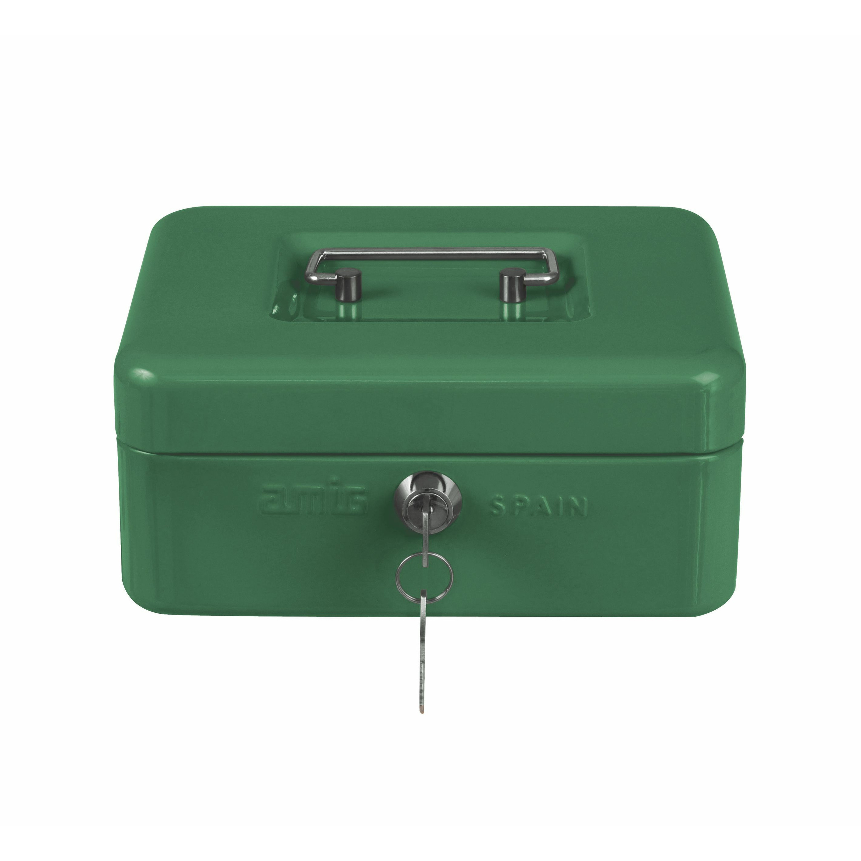 Geldkistje met 2 sleutels - groen - staal - muntbakje - 20 x 16 x 9 cm - inbraakbeveiliging -