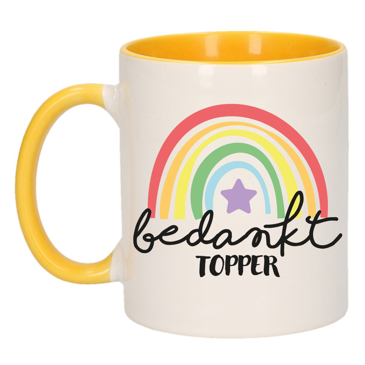 Cadeau mok voor collega - geel - bedankt - afscheid/pensioen - keramiek - 300 ml -