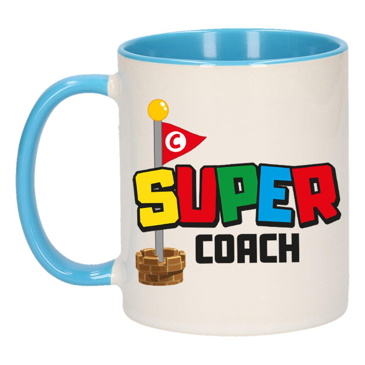 Cadeau koffie/thee mok voor coach/mentor - blauw - super coach - keramiek - 300 ml -
