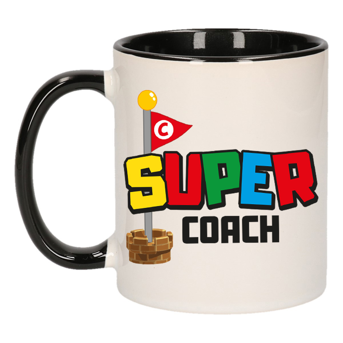 Cadeau koffie/thee mok voor coach/mentor - zwart - super coach - keramiek - 300 ml -
