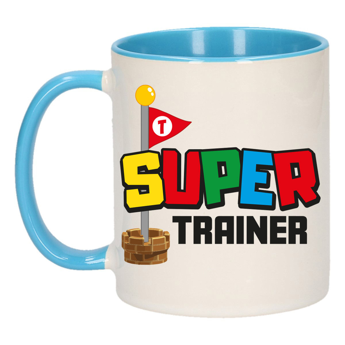Cadeau koffie/thee mok voor trainer/coach - blauw - super trainer - keramiek - 300 ml -