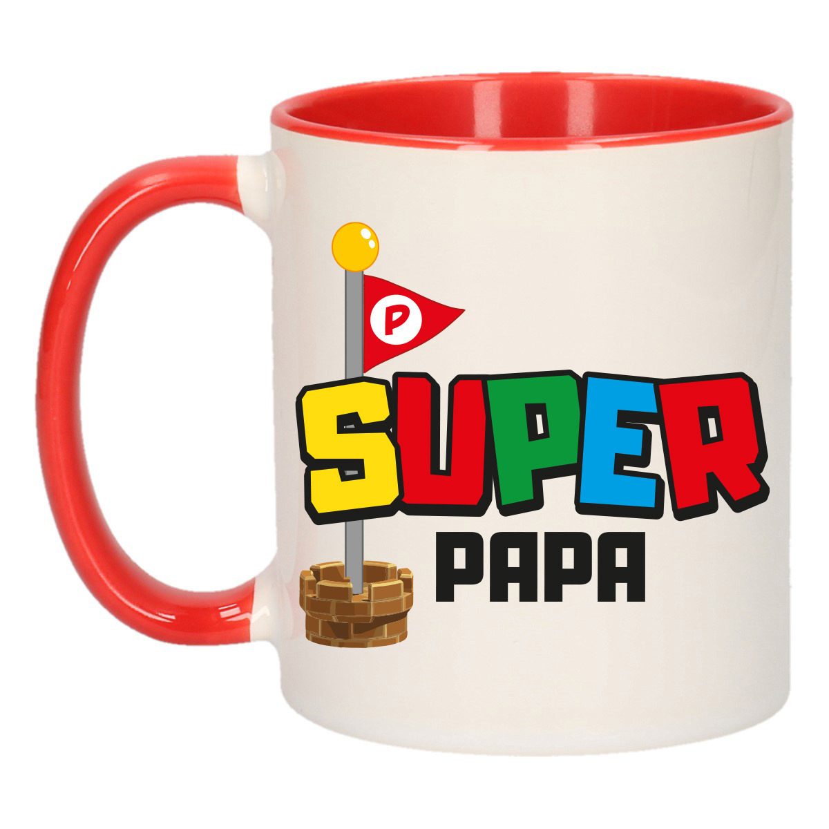 Cadeau koffie/thee mok voor papa - rood - super papa - keramiek - 300 ml - Vaderdag -