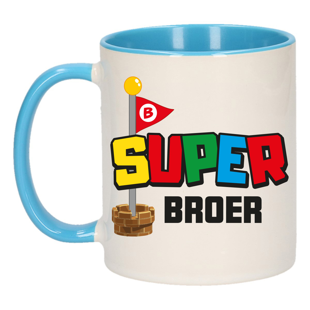 Cadeau koffie/thee mok voor broer - blauw - super Broer - keramiek - 300 ml -