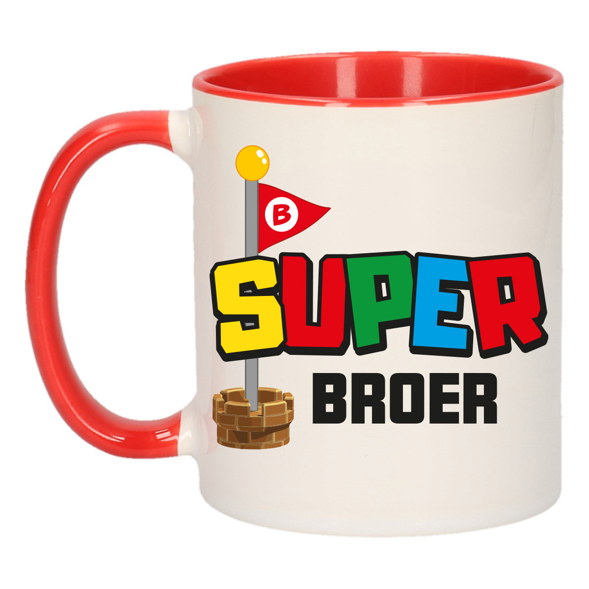 Cadeau koffie/thee mok voor broer - rood - super Broer - keramiek - 300 ml -