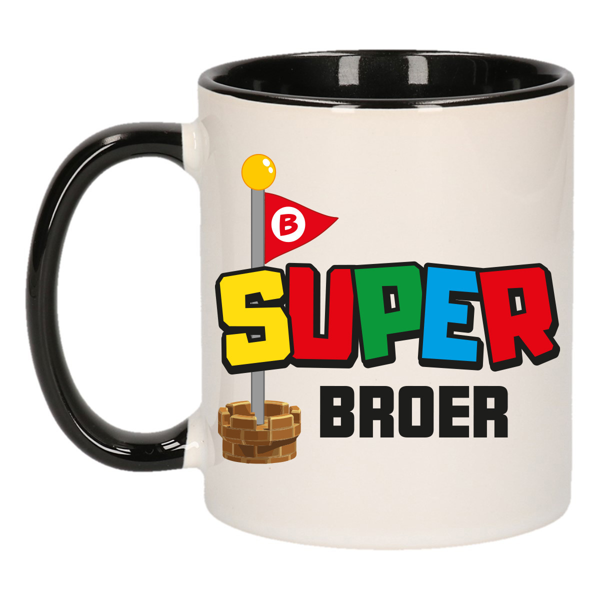 Cadeau koffie/thee mok voor broer - zwart - super Broer - keramiek - 300 ml -