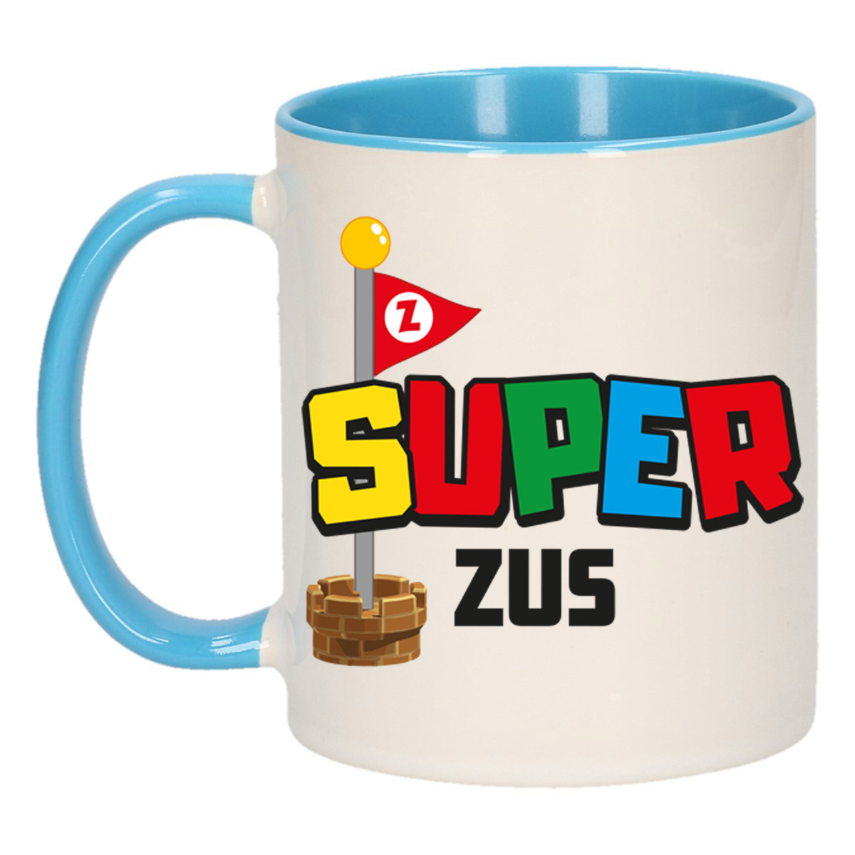 Cadeau koffie/thee mok voor zus - blauw - super zus - keramiek - 300 ml -