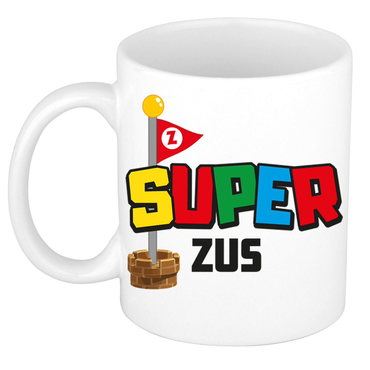 Cadeau koffie/thee mok voor zus - wit - super zus - keramiek - 300 ml -