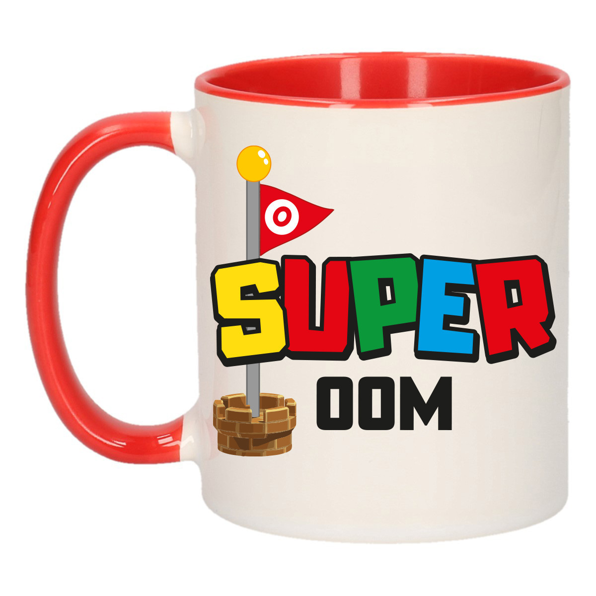 Cadeau koffie/thee mok voor oom - rood - super oom - keramiek - 300 ml -