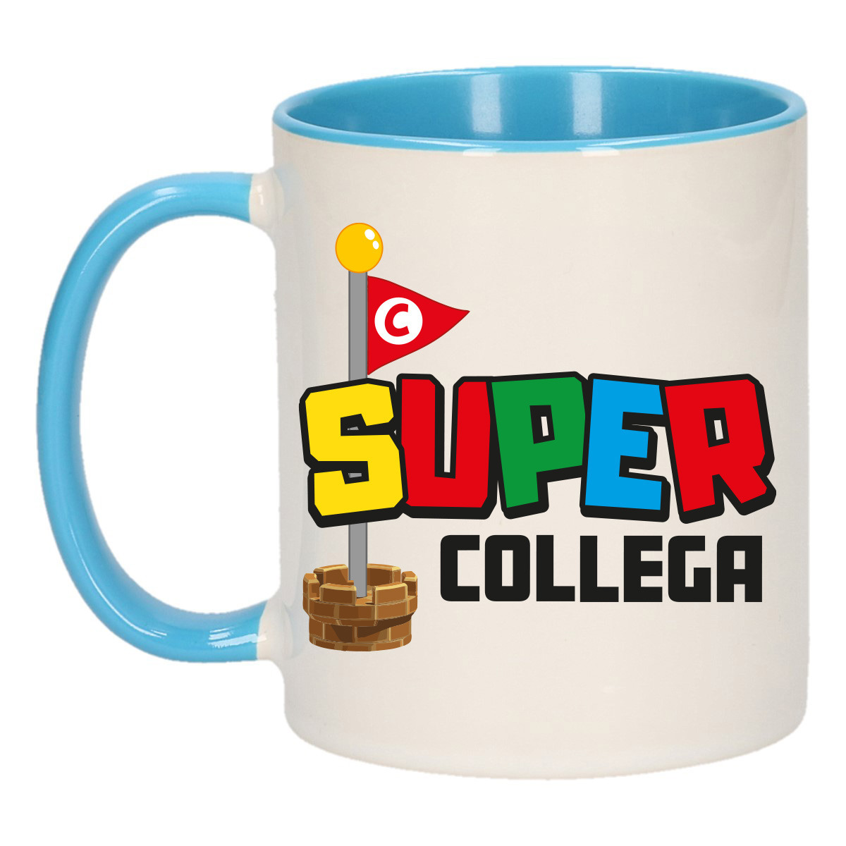 Cadeau koffie/thee mok voor collega - blauw - super collega - keramiek - 300 ml -