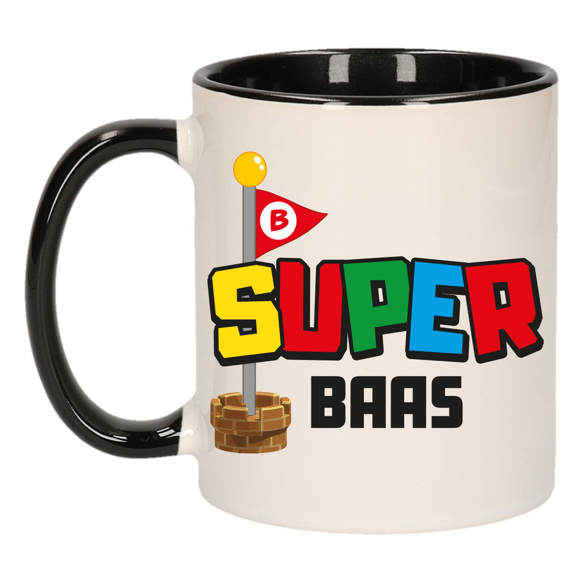 Cadeau koffie/thee mok voor Baas - zwart - super Baas - keramiek - 300 ml -