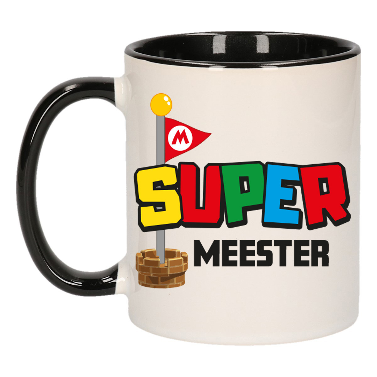 Cadeau koffie/thee mok voor Meester/mentor - zwart - super Meester - keramiek - 300 ml -