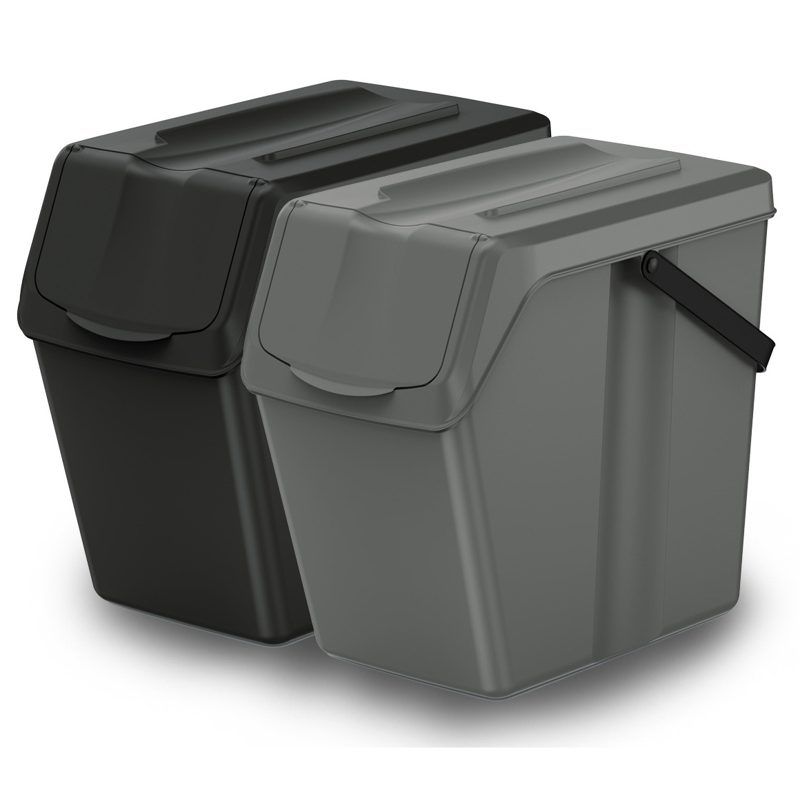 Afvalbak/emmer set van 2x - afval scheiden - zwart/grijs - 25L - afsluitbaar - 24 x 40 x 37 cm -
