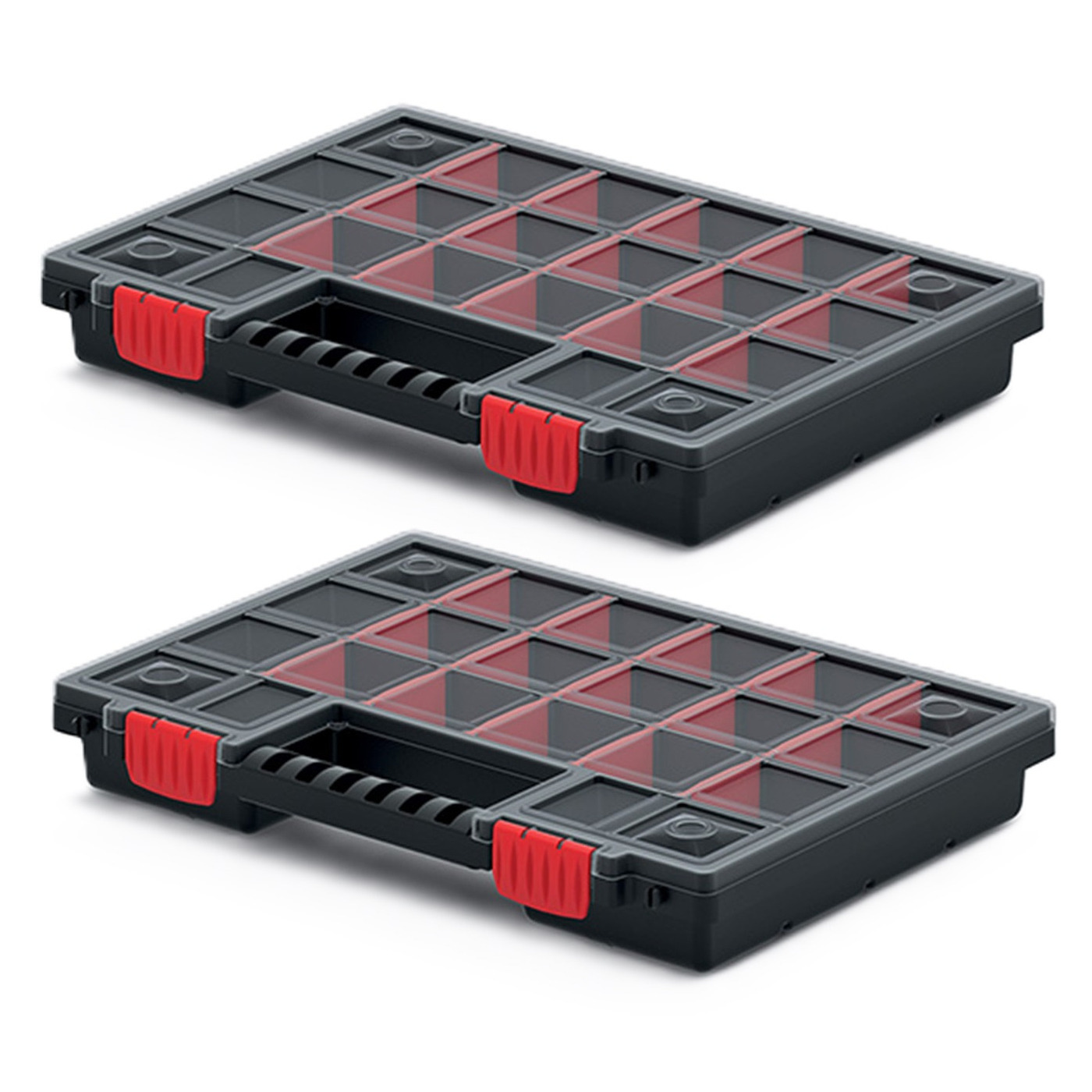 Sorteerbox/vakjes koffer - 2x - spijkers/schroeven/kleine spullen - 20-vaks - 34 x 25 x 5 cm -