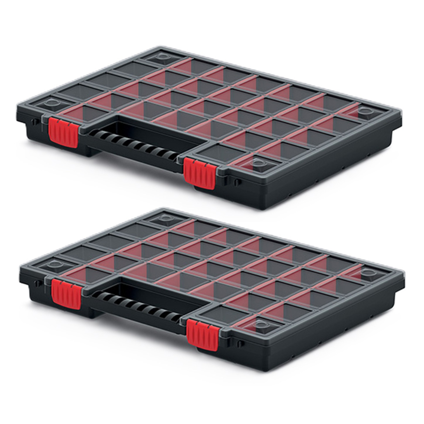 Sorteerbox/vakjes koffer - 2x - spijkers/schroeven/kleine spullen - 30-vaks - 40 x 30 x 5 cm -