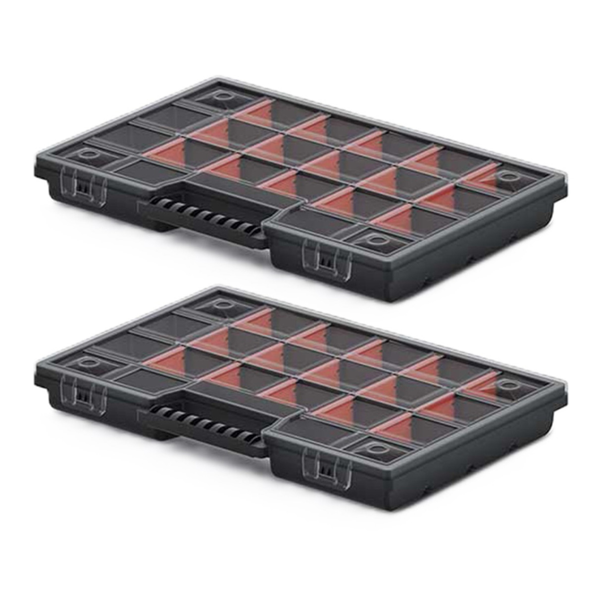 Sorteerbox/vakjes koffer - 2x - spijkers/schroeven/kleine spullen - 20-vaks - 29 x 20 x 3.5 cm -