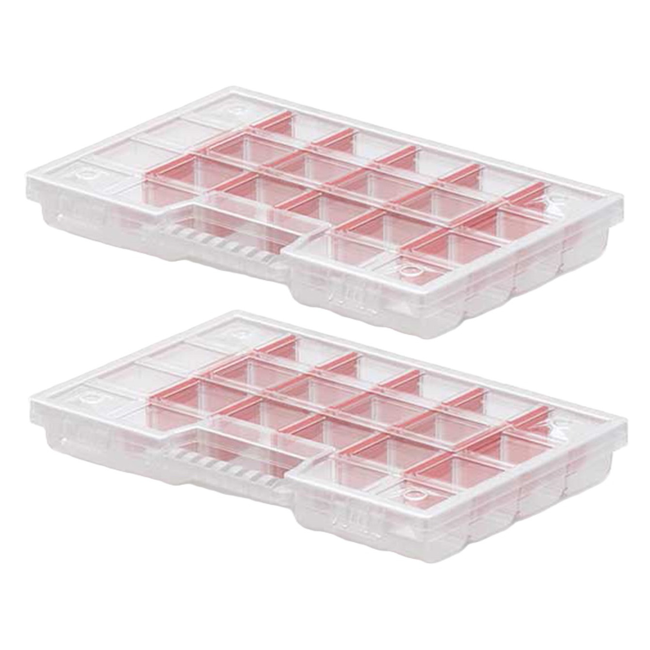 Sorteerbox/vakjes koffer - 2x - spijkers/schroeven/kleine spullen - 20-vaks - 29 x 20 x 3.5 cm -