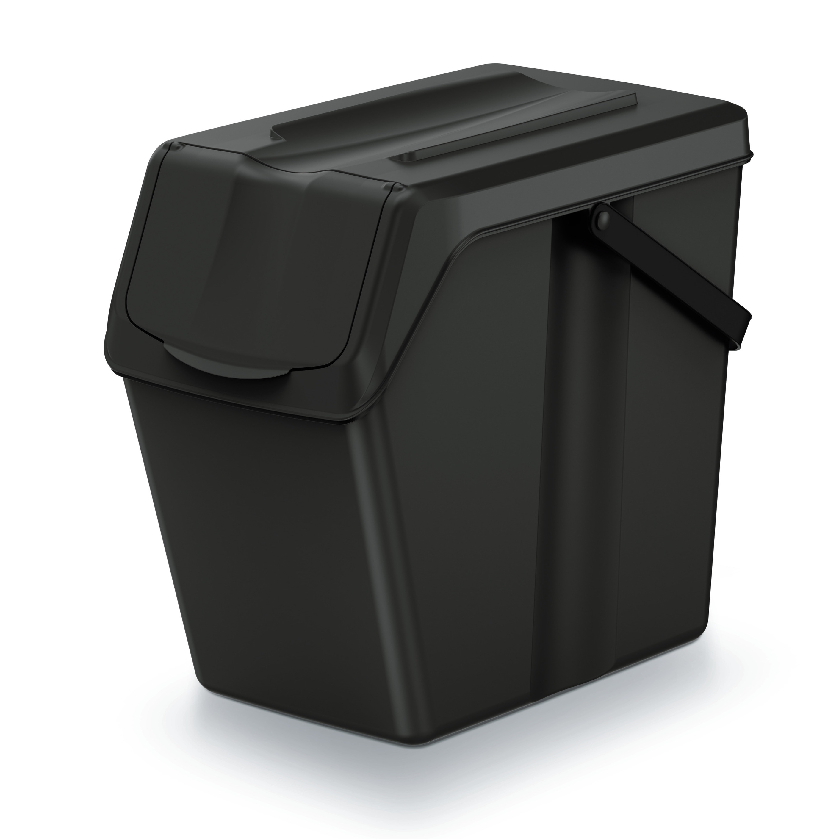 Sorteer afvalbak/emmer - zwart - 25L - afsluitbaar - 24 x 40 x 37 cm - klepje/hengsel -