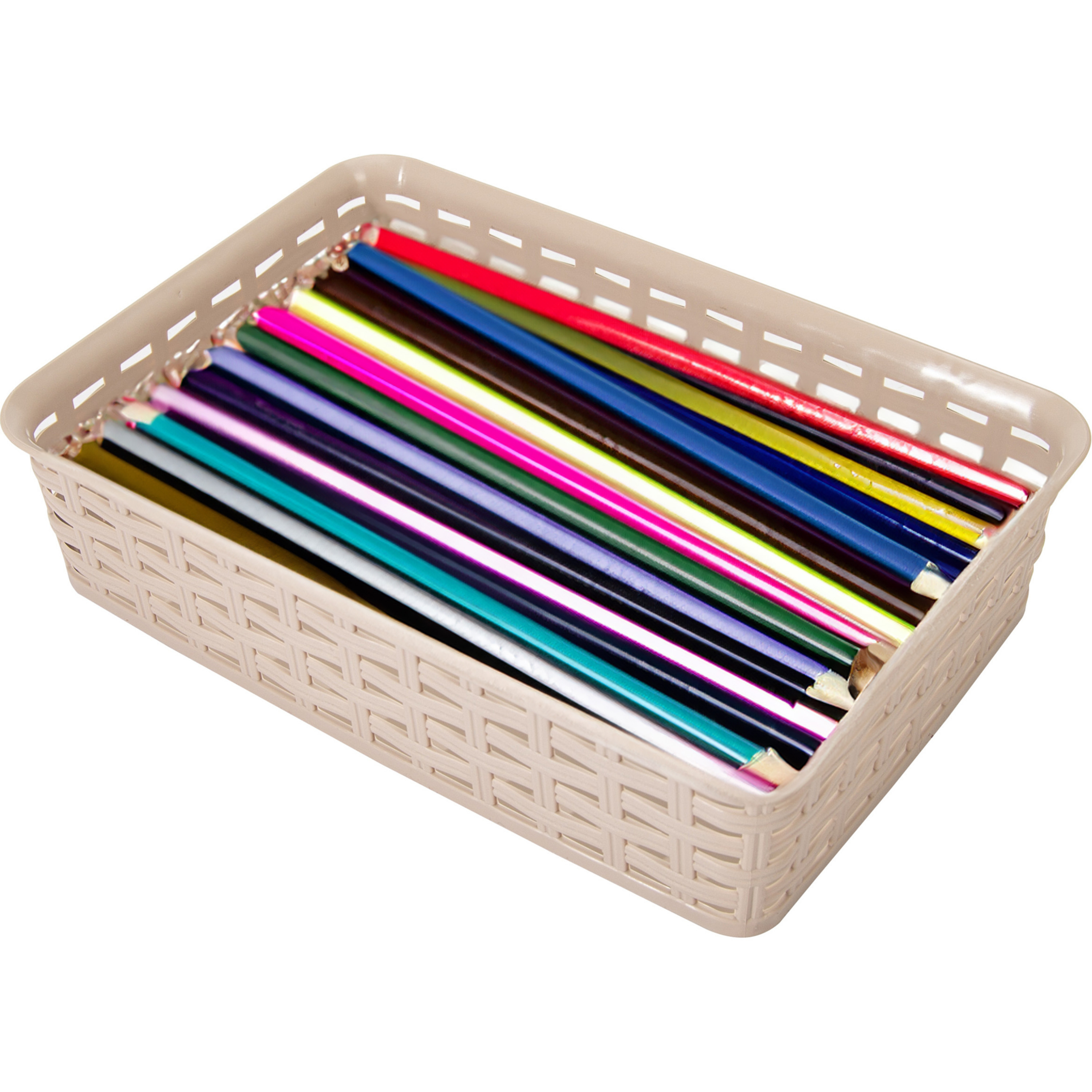 Opbergmandje/ladeverdeler - beige - 2 liter - kunststof - 17 x 25 x 6 cm - kleine bakjes -