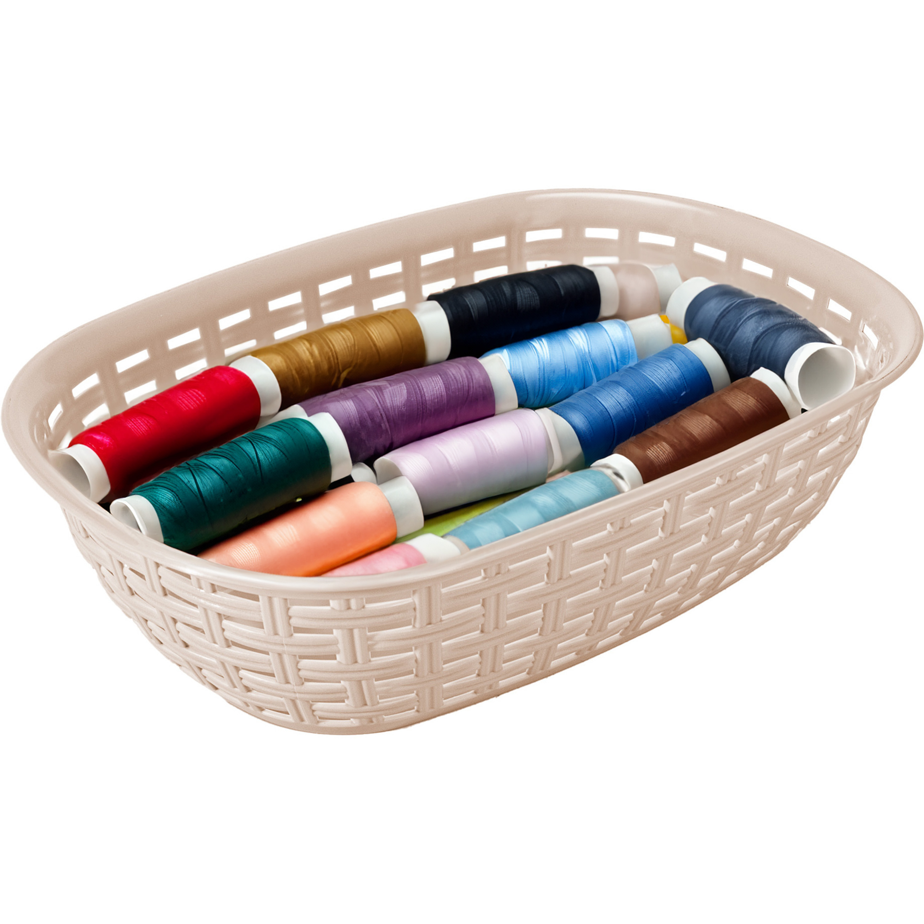 Opbergmandje/kastmandje - beige - 3 liter - kunststof - 21 x 30 x 7 cm - kleine bakjes -